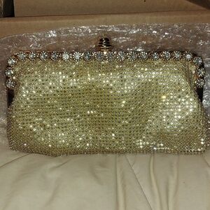 Clutch  purse with gold rhinestones and 2 chains